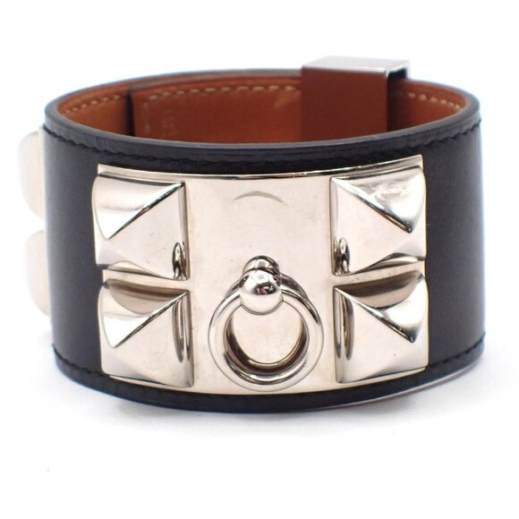 HERMES Collier de Chien Bracelet Bangle Leather Black Size S France 76RL692 - Picture 8 of 14